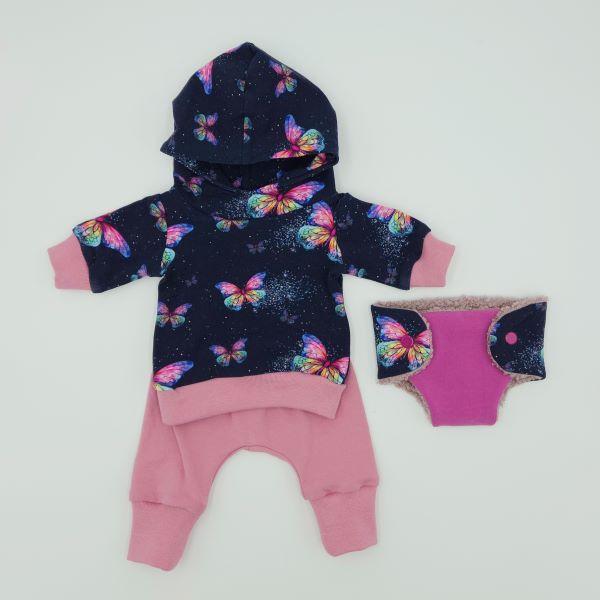 Puppenkleidung (Hoodie, Pumphose und Windel)