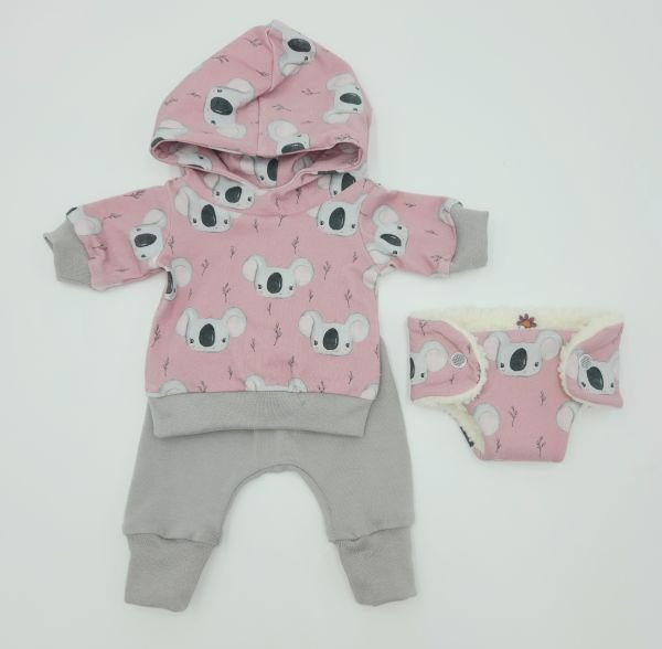 Puppenkleidung (Hoodie, Pumphose und Windel)